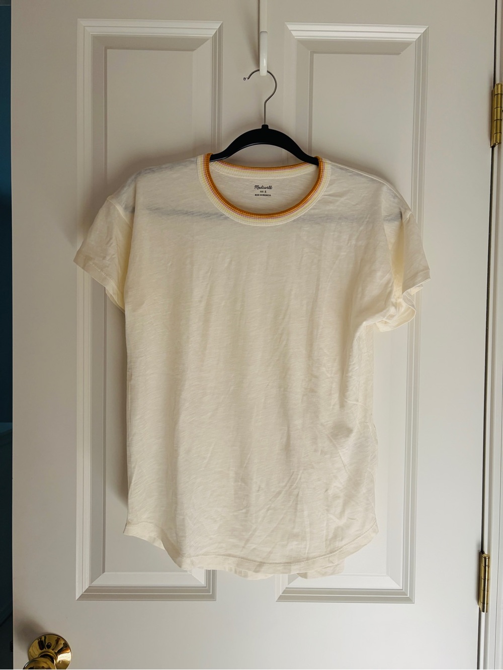 Madewell Cream Crewneck T-Shirt with Yellow Trim